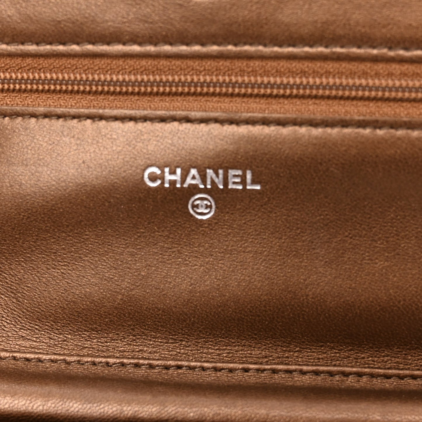 Metallic Lambskin Quilted Wallet On Chain WOC Bronze