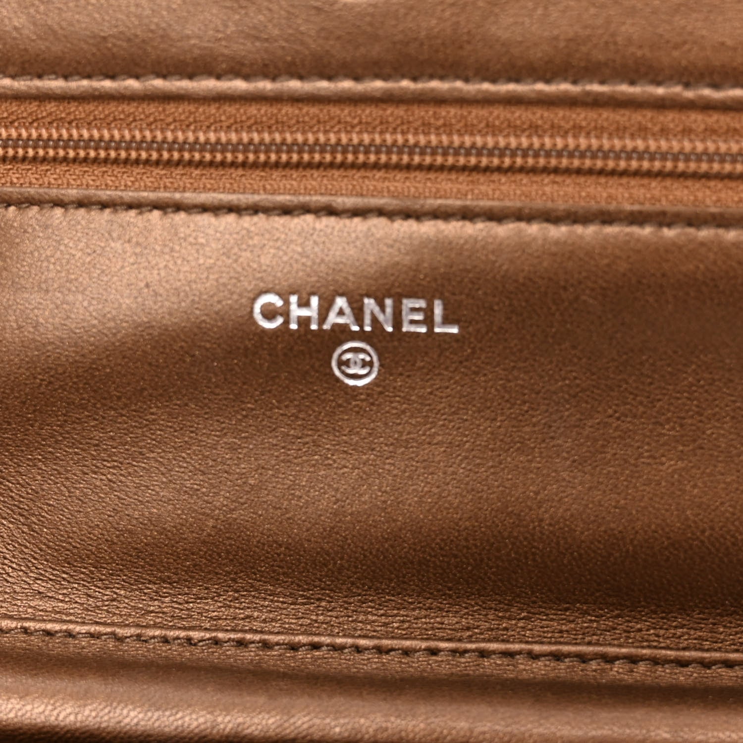 Chanel Metallic Lambskin Quilted Wallet On Chain WOC Bronze 6 of 11