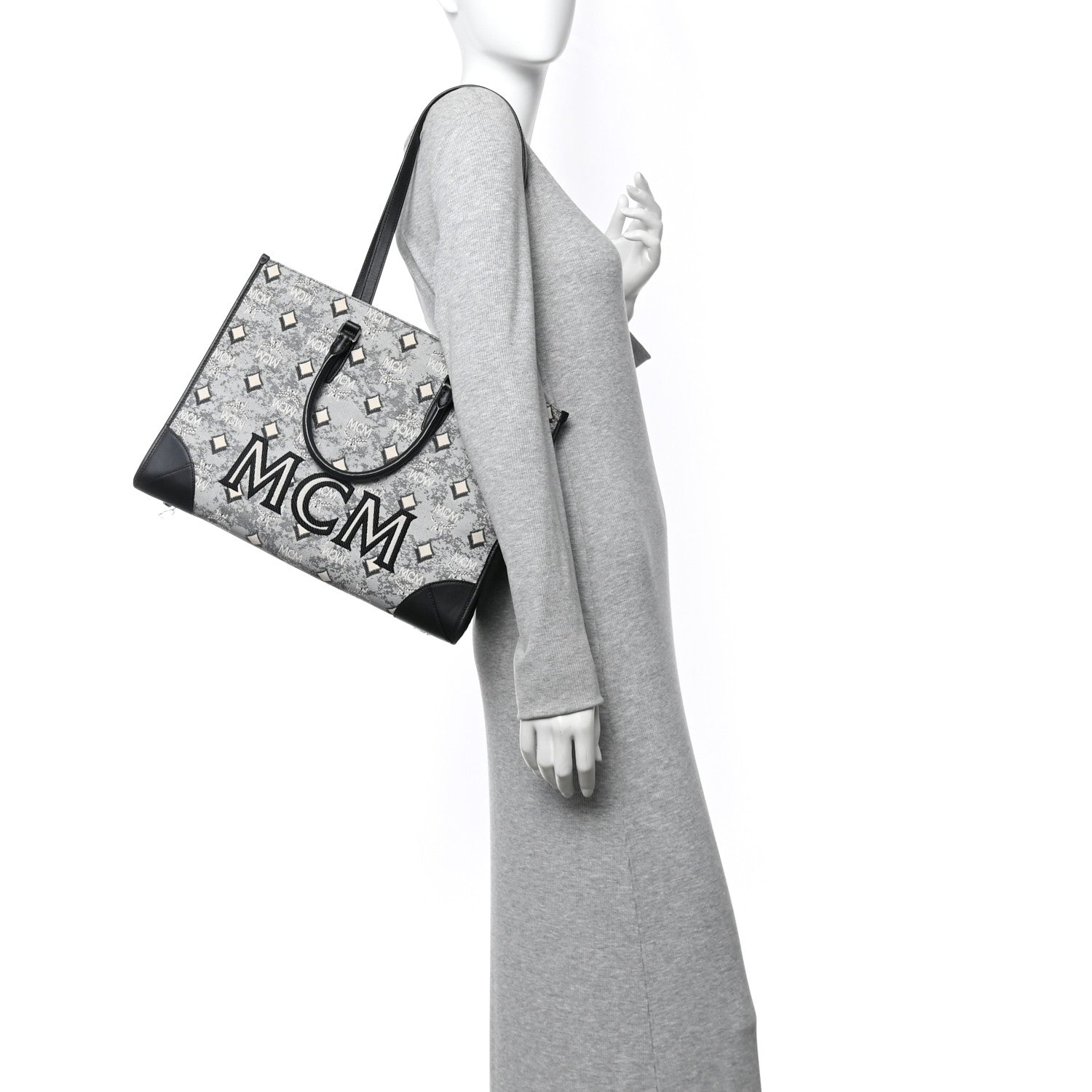 MCM Nappa Jacquard Monogram Large Tote Grey 1828262 – FASHIONPHILE