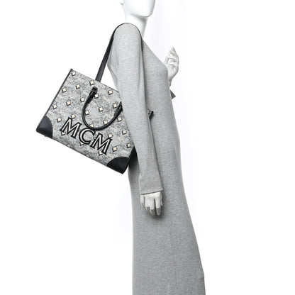 MCM Nappa Jacquard Monogram Large Tote Grey 2 of 13