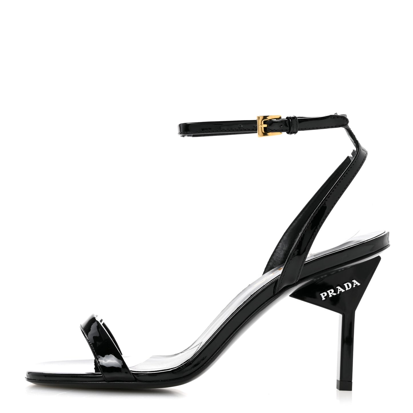 Vernice Metal Triangle Logo Open Toe 65mm Sandals 36 Black