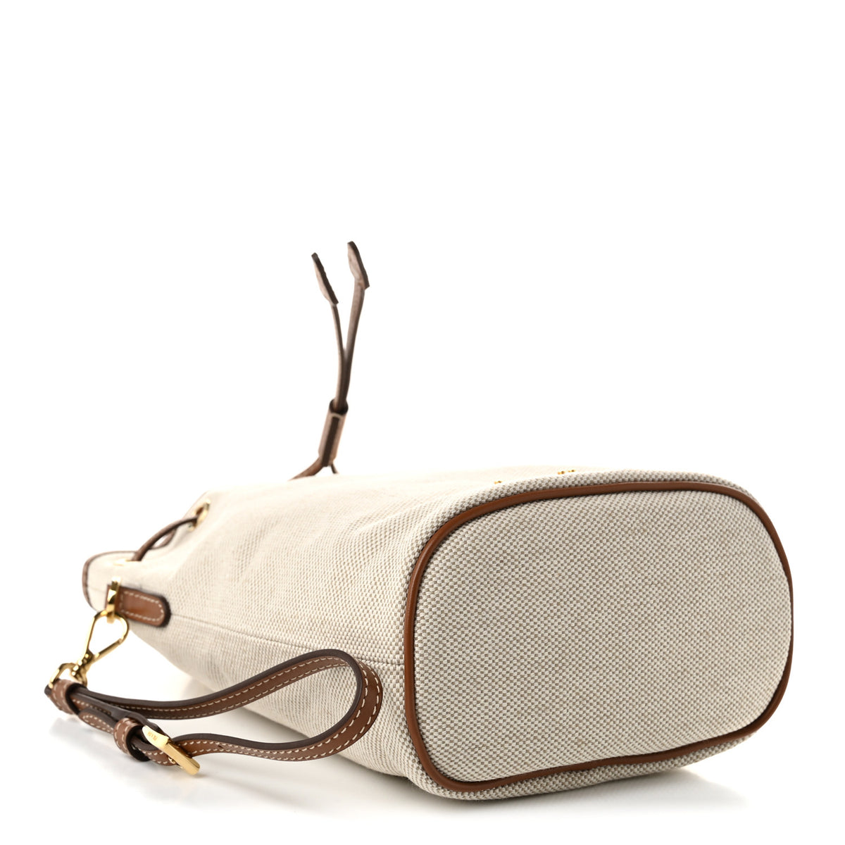 Prada Canvas Drawstring Wristlet Pouch Beige Cognac 4 of 10