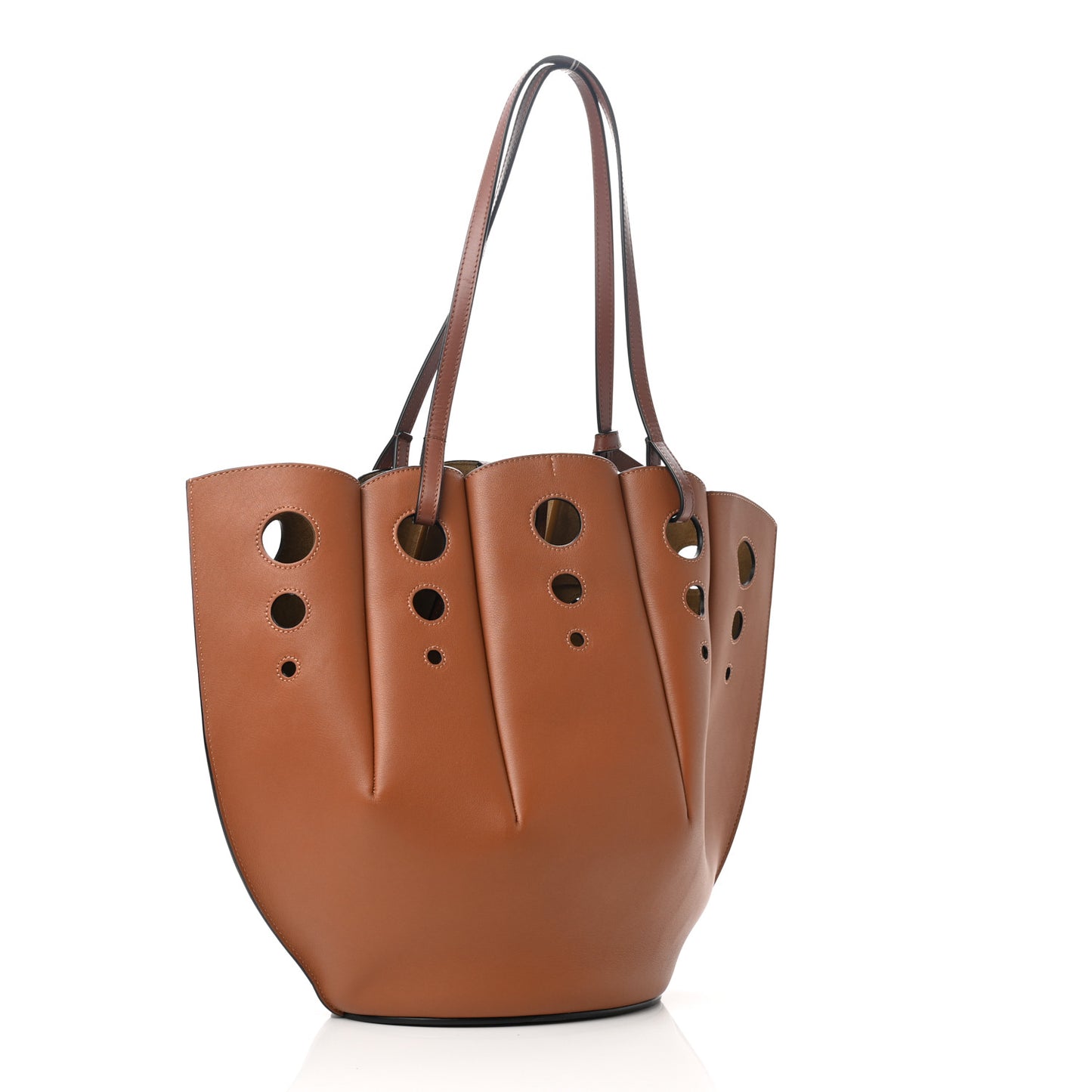 Calfskin Perforated Small Shell Tote Tan