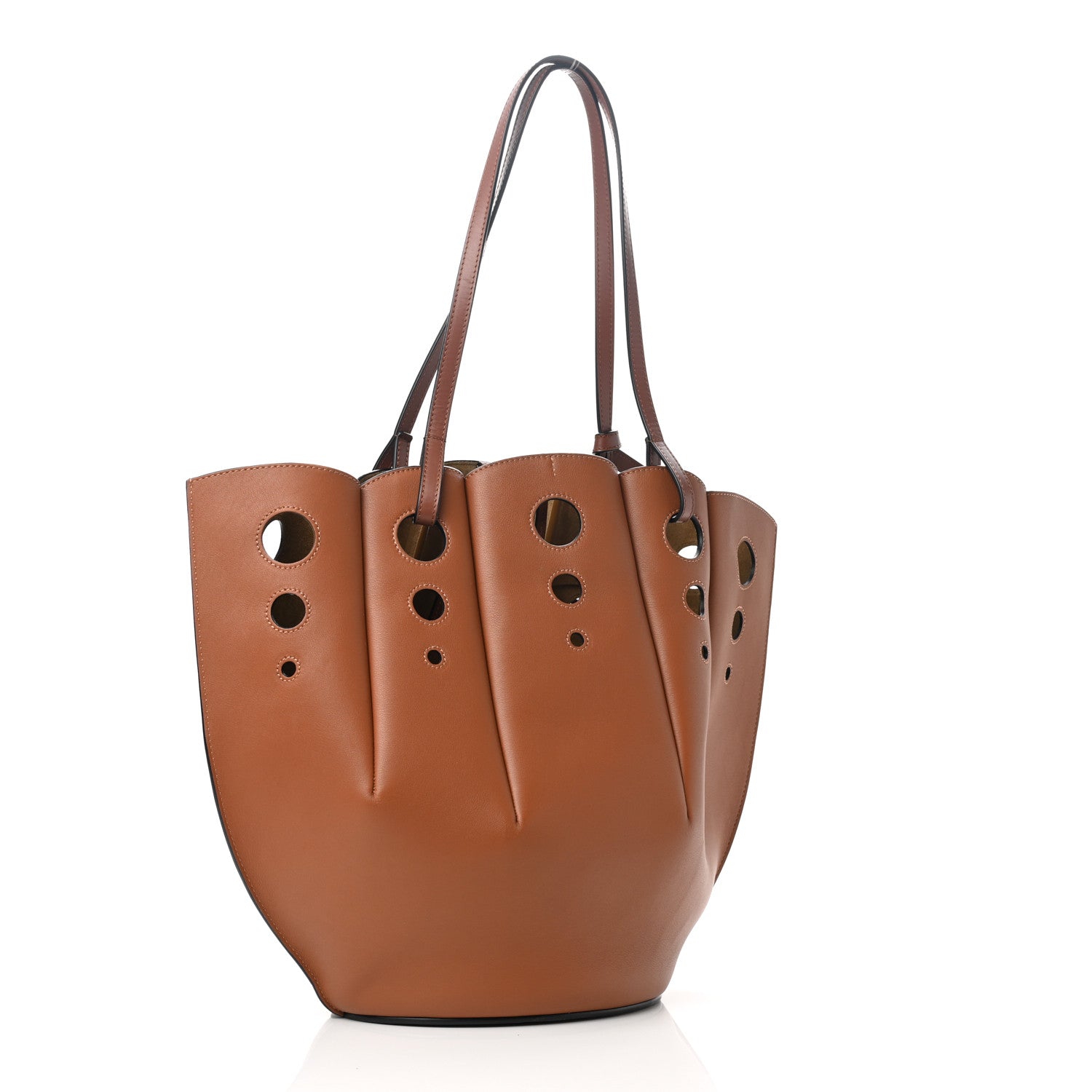 Loewe Calfskin Perforated Small Shell Tote Tan 3 of 12
