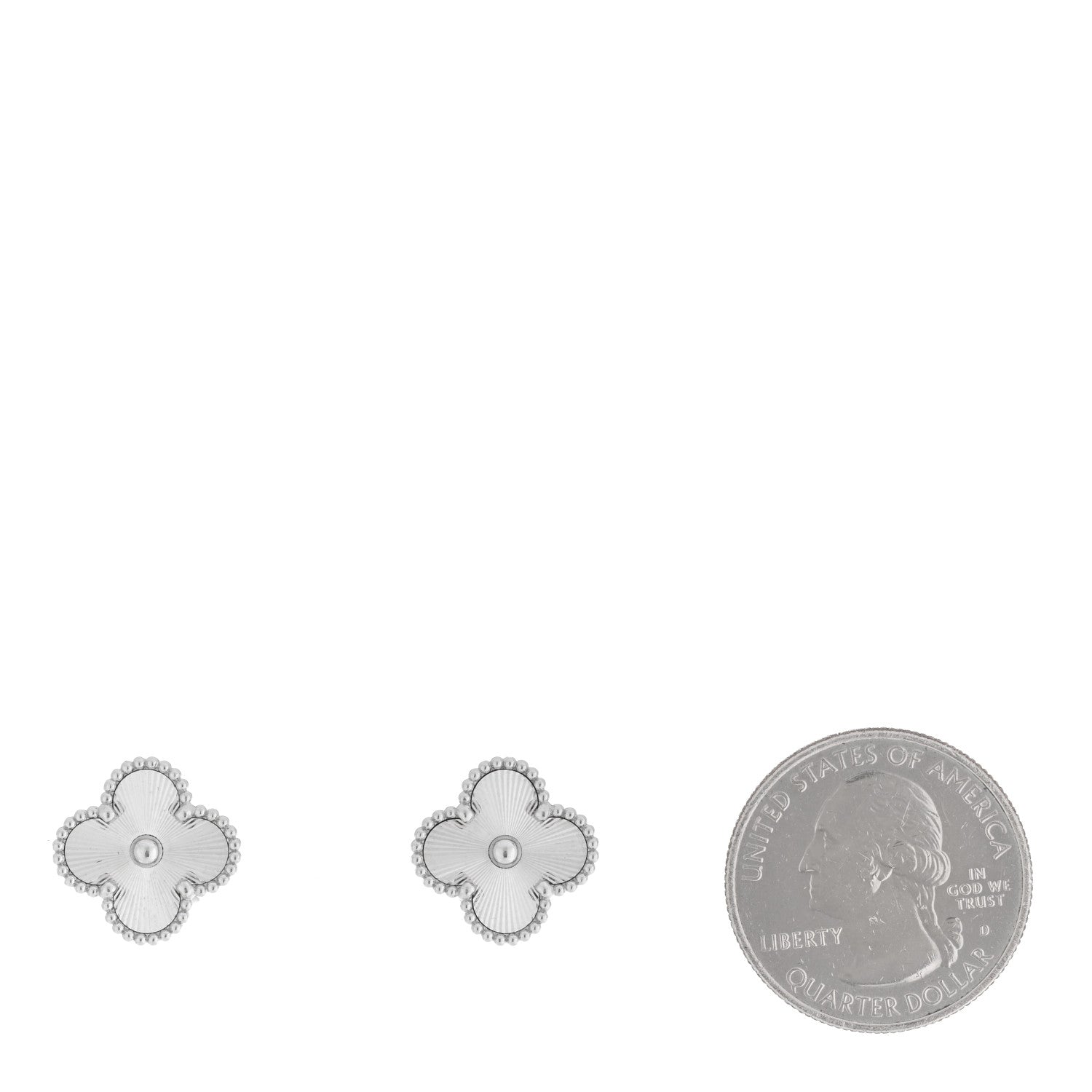 Van Cleef & Arpels 18K White Gold Guilloche Vintage Alhambra Earrings 2 of 4