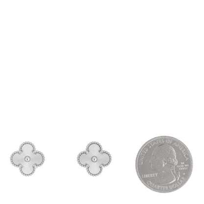 Van Cleef & Arpels 18K White Gold Guilloche Vintage Alhambra Earrings 2 of 4