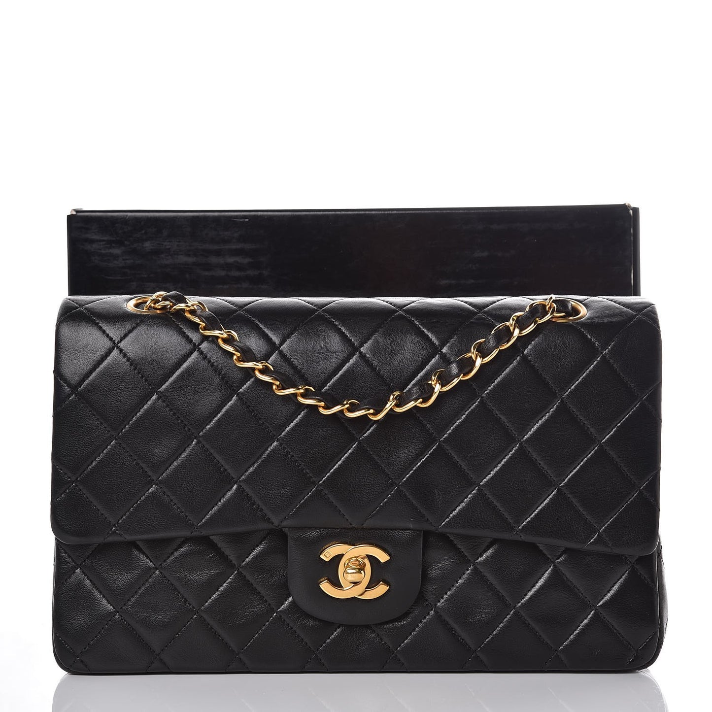 Lambskin Quilted Medium Double Flap Black