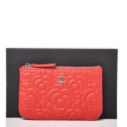 Chanel Goatskin Camellia Embossed Cosmetic Pouch Red 8 of 8