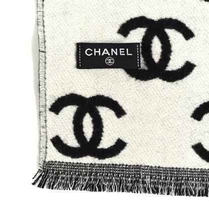Chanel Wool Cashmere CC Scarf Black White 3 of 3