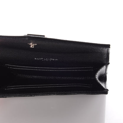 Saint Laurent Grain De Poudre Matelasse Chevron Small Monogram Envelope Wallet Black 5 of 7