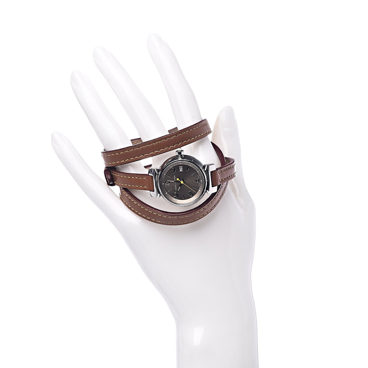 Stainless Steel Calfskin 28mm Tambour Triple Wrap Quartz Watch Champagne