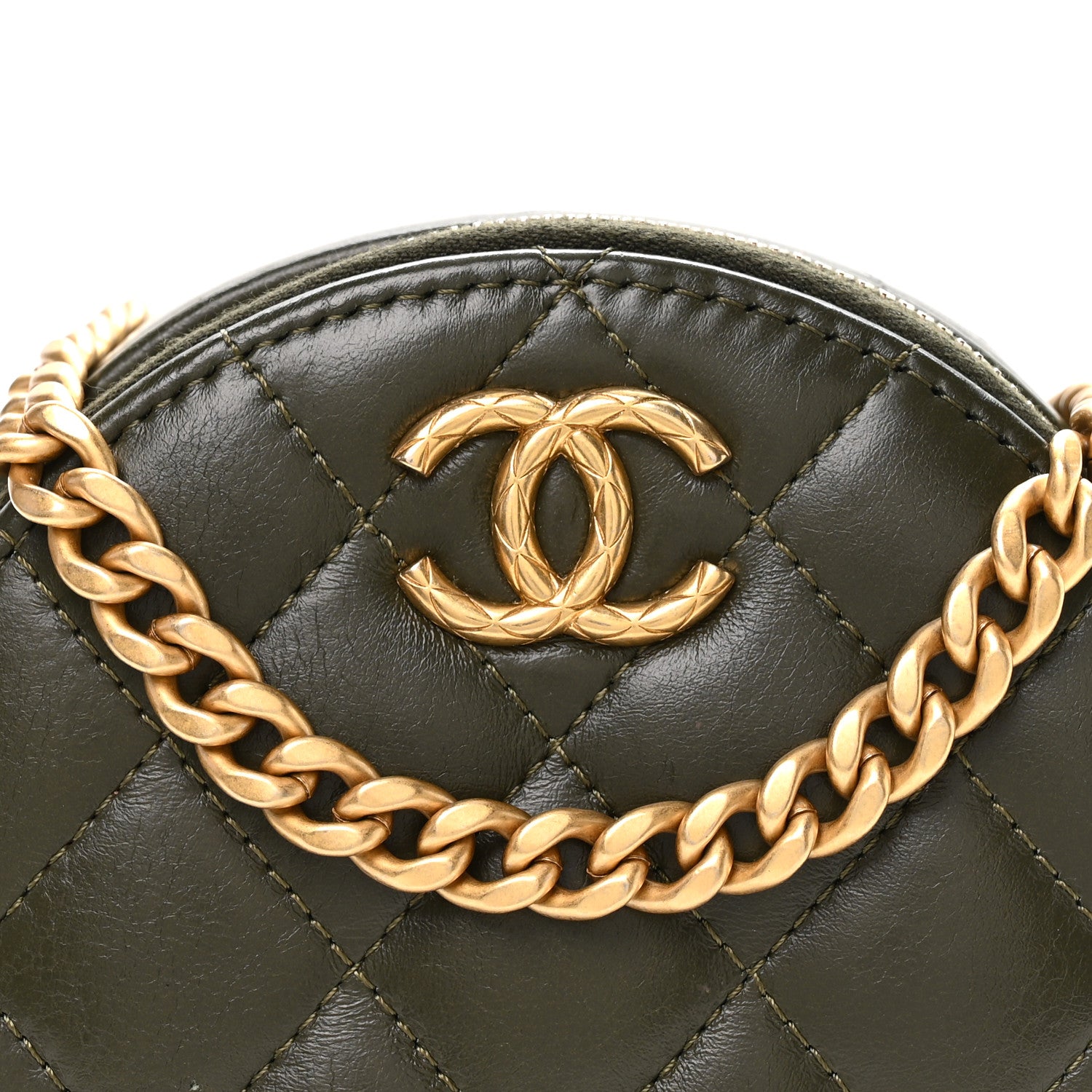 Chanel Lambskin Quilted Pillow Crush Round Clutch With Chain Green 8 of 10