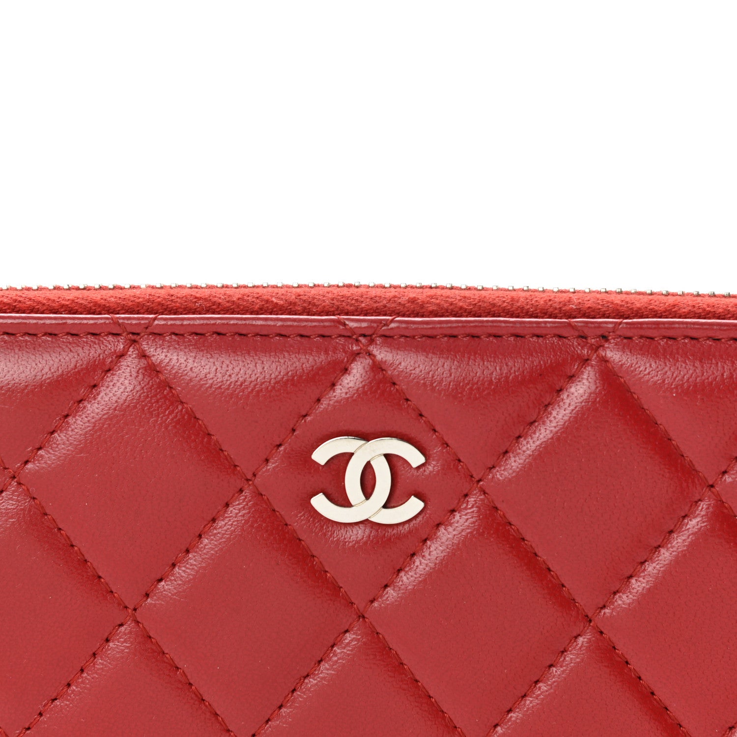 Chanel Lambskin Quilted Large Zip Around Organizer Wallet Red 13 of 13