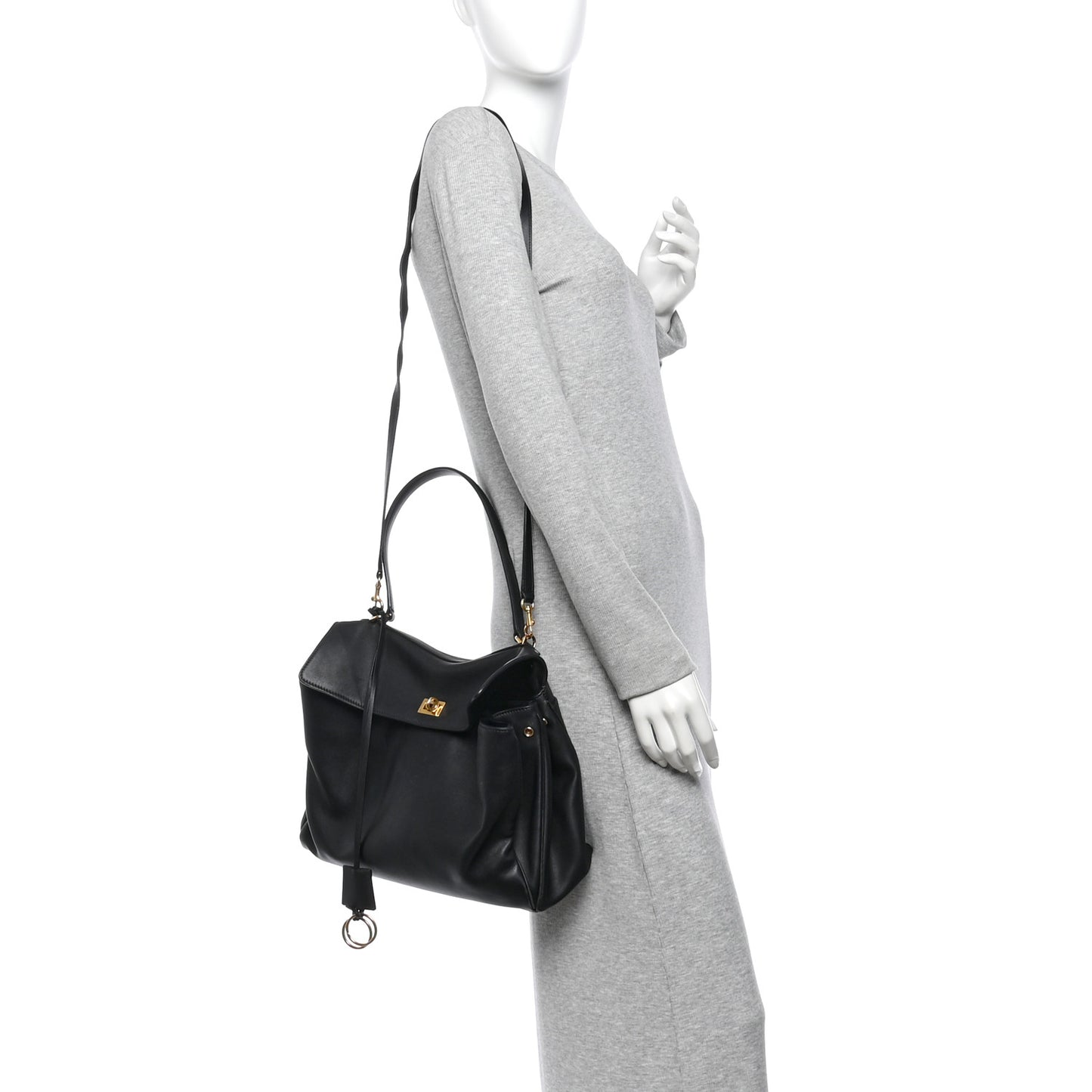Natural Smooth Calfskin Medium Rodeo Top Handle Handbag Black
