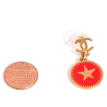 Chanel Enamel CC Star Drop Earrings Gold Red 2 of 5