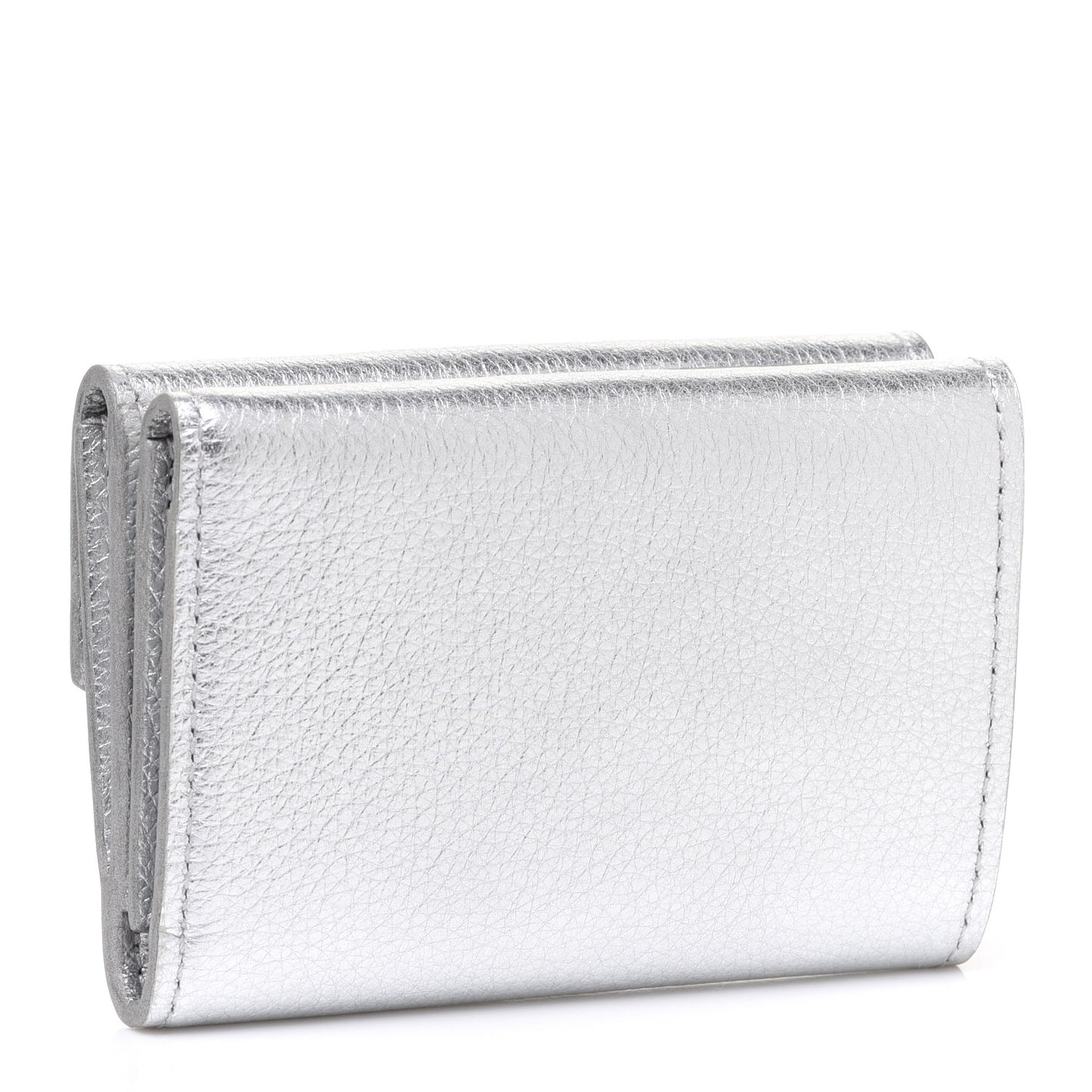 Metallic Calfskin Lockmini Wallet Silver