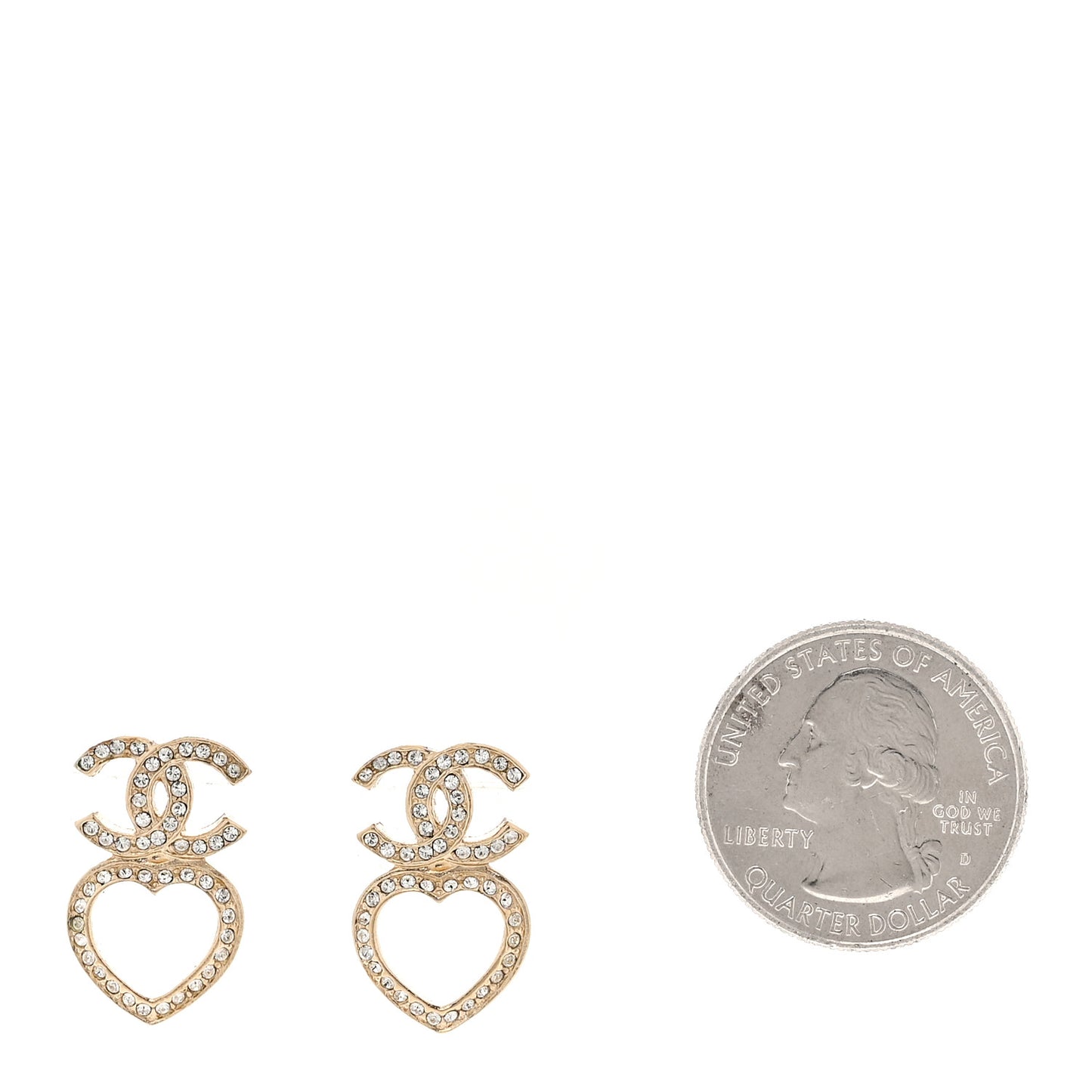 Metal Crystal CC Heart Drop Earrings Gold