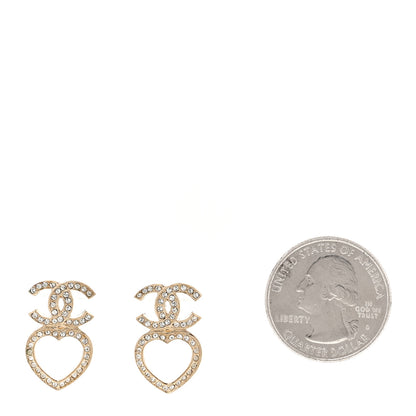 Chanel Metal Crystal CC Heart Drop Earrings Gold 2 of 5
