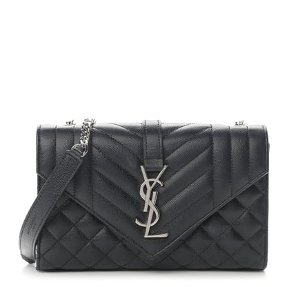 Saint Laurent Grain De Poudre Tri-Quilt Small College Monogram Satchel Black 1 of 17