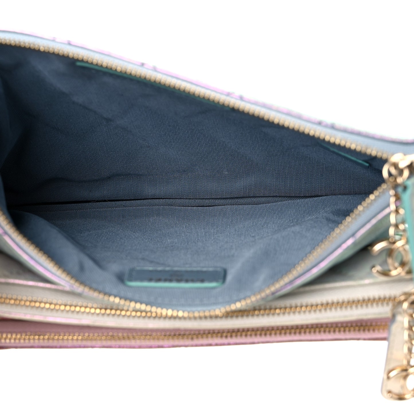 Iridescent Crumpled Calfskin Trio Cosmetic Case Blue Pink Ivory