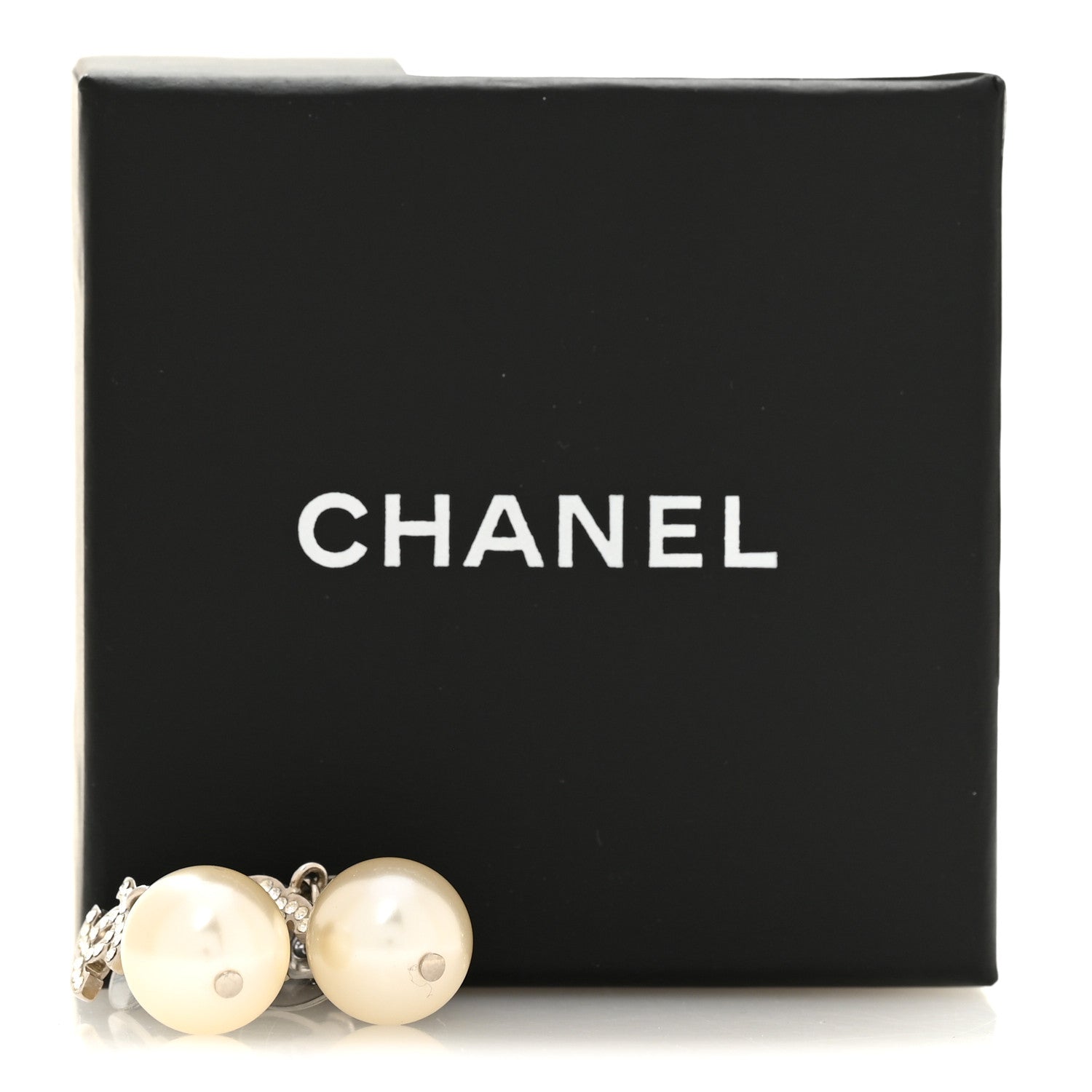 Chanel Crystal Pearl CC Drop Earrings Silver 5 of 5