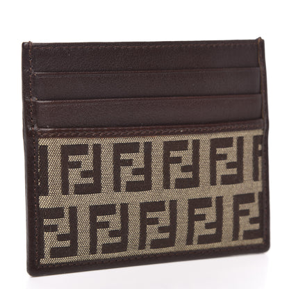 Fendi Zucchino Calfskin Card Holder Mogano Panna Marrone 3 of 6