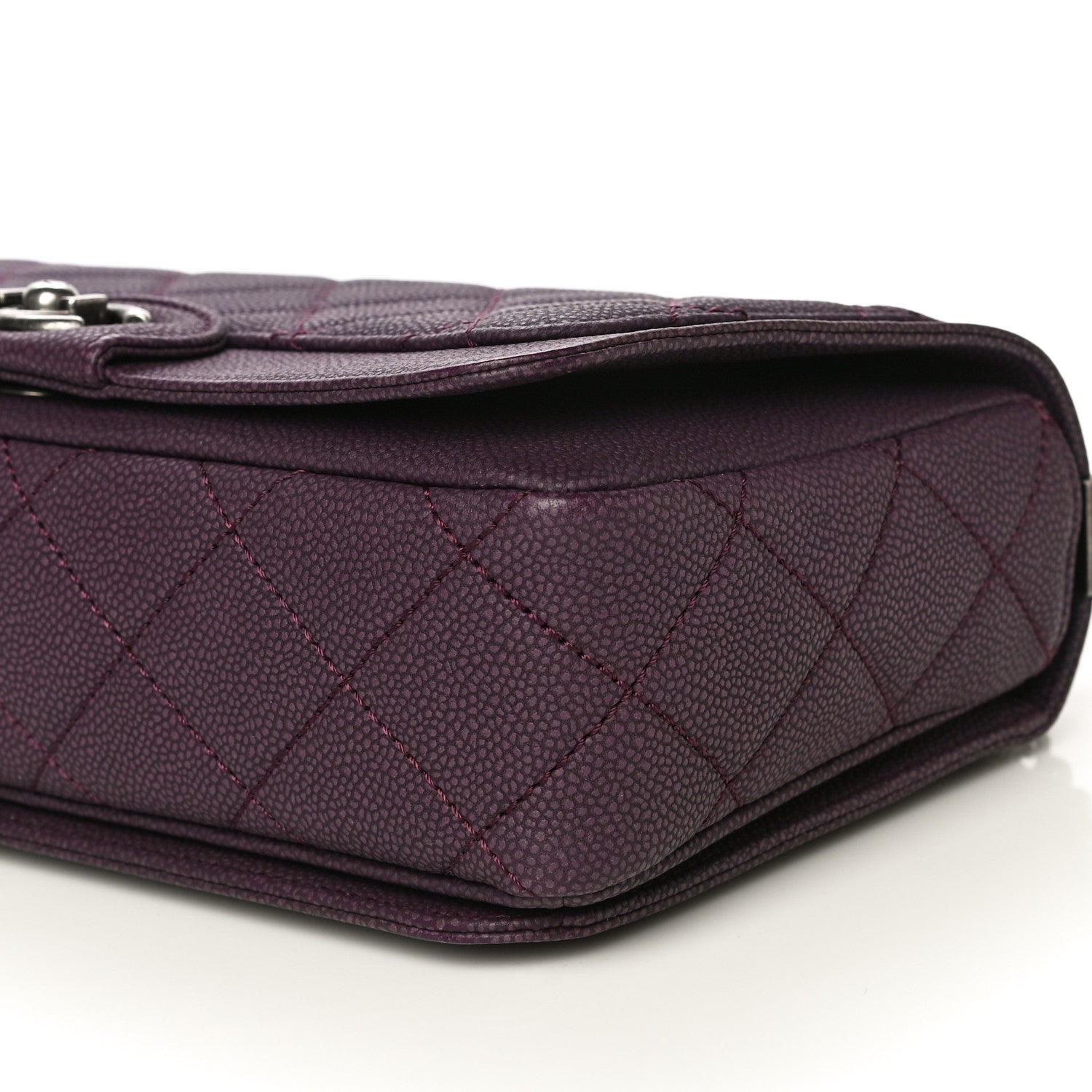 Chanel Washed Caviar Quilted Small Turn Around Ligne Flap Dark Purple 10 of 11
