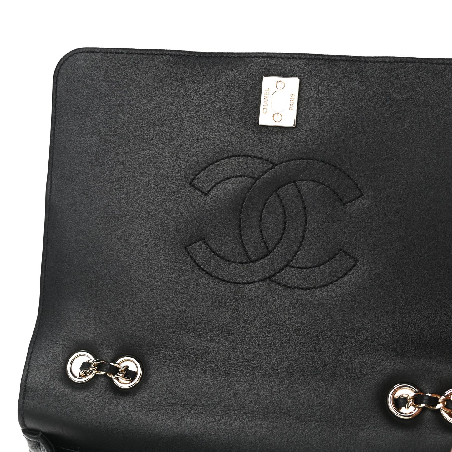 Calfskin Chevron Quilted Medium Statement Flap Black