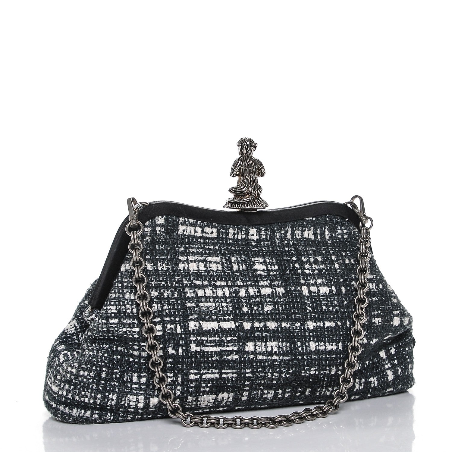 Prada Tweed Monkey Kisslock Frame Bag Black 3 of 6