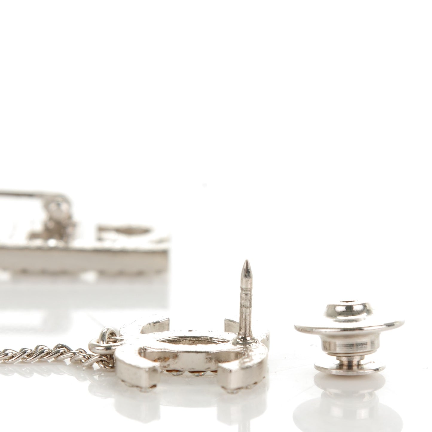 Crystal Chain CC Logo Brooch Silver