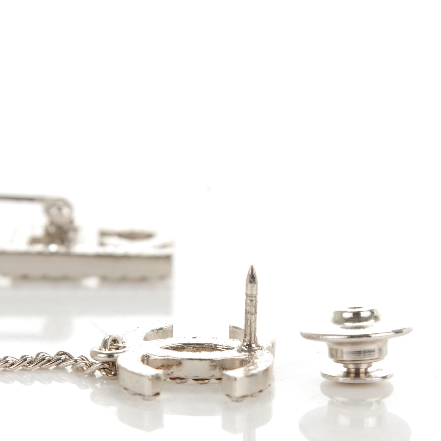 Chanel Crystal Chain CC Logo Brooch Silver 2 of 5