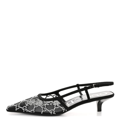 Gucci Tela Retino Kid Scamosciato Crystal GG Monogram Square G 35mm Slingback Pumps 40 Black 1 of 9