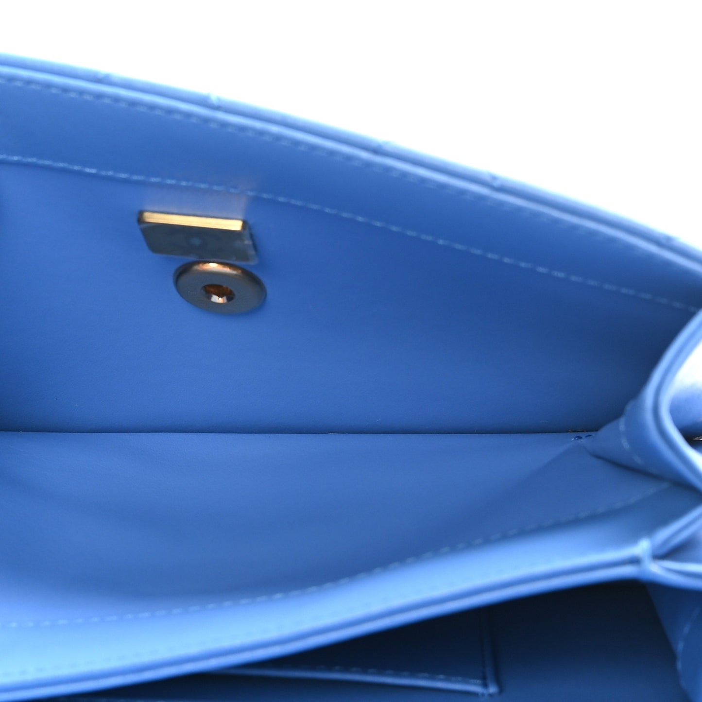 Lambskin Quilted Chain Logo Top Handle Flap Blue