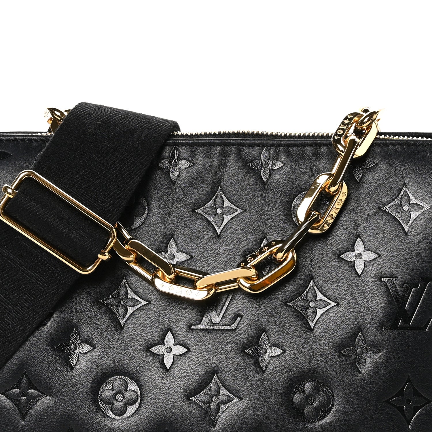 Louis Vuitton Lambskin Embossed Monogram Coussin PM Black 9 of 11