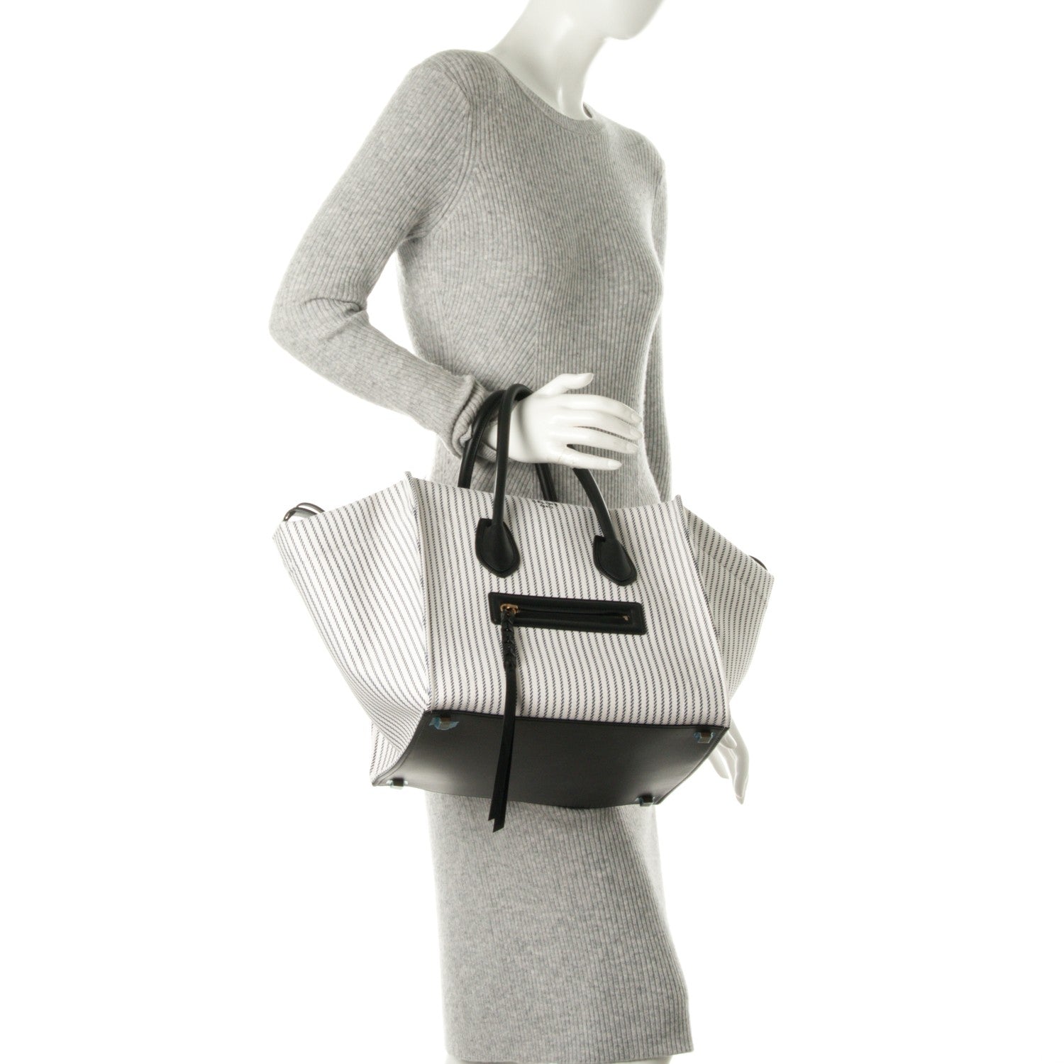 Celine Cotton Canvas Striped Medium Phantom Luggage White Navy 2 of 10