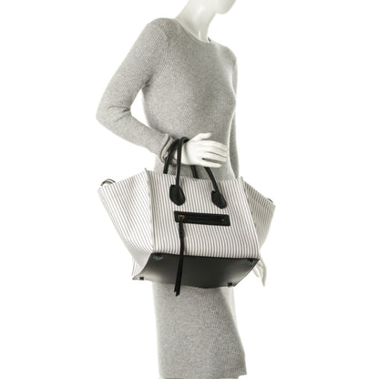Celine Cotton Canvas Striped Medium Phantom Luggage White Navy 2 of 10