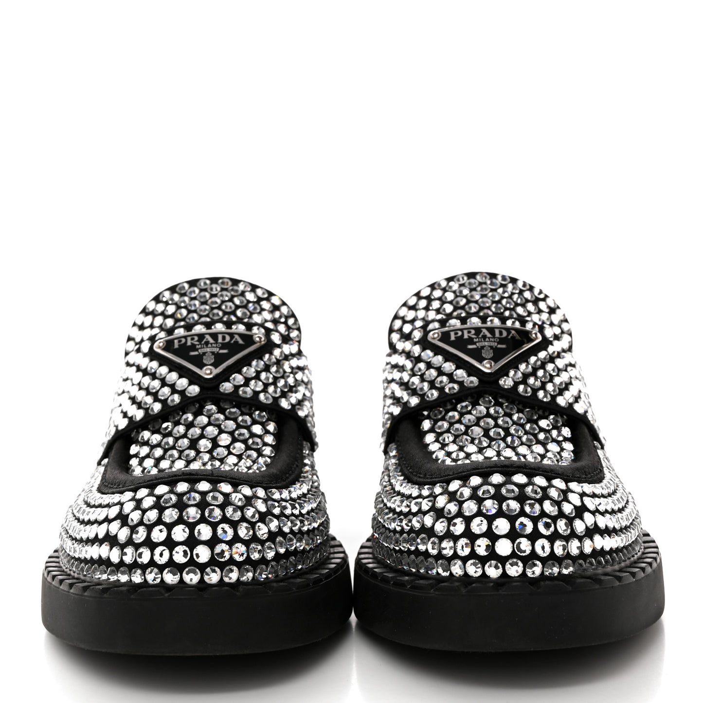 Satin Crystal Metal Triangle Logo 50mm Loafers 35 Cristal