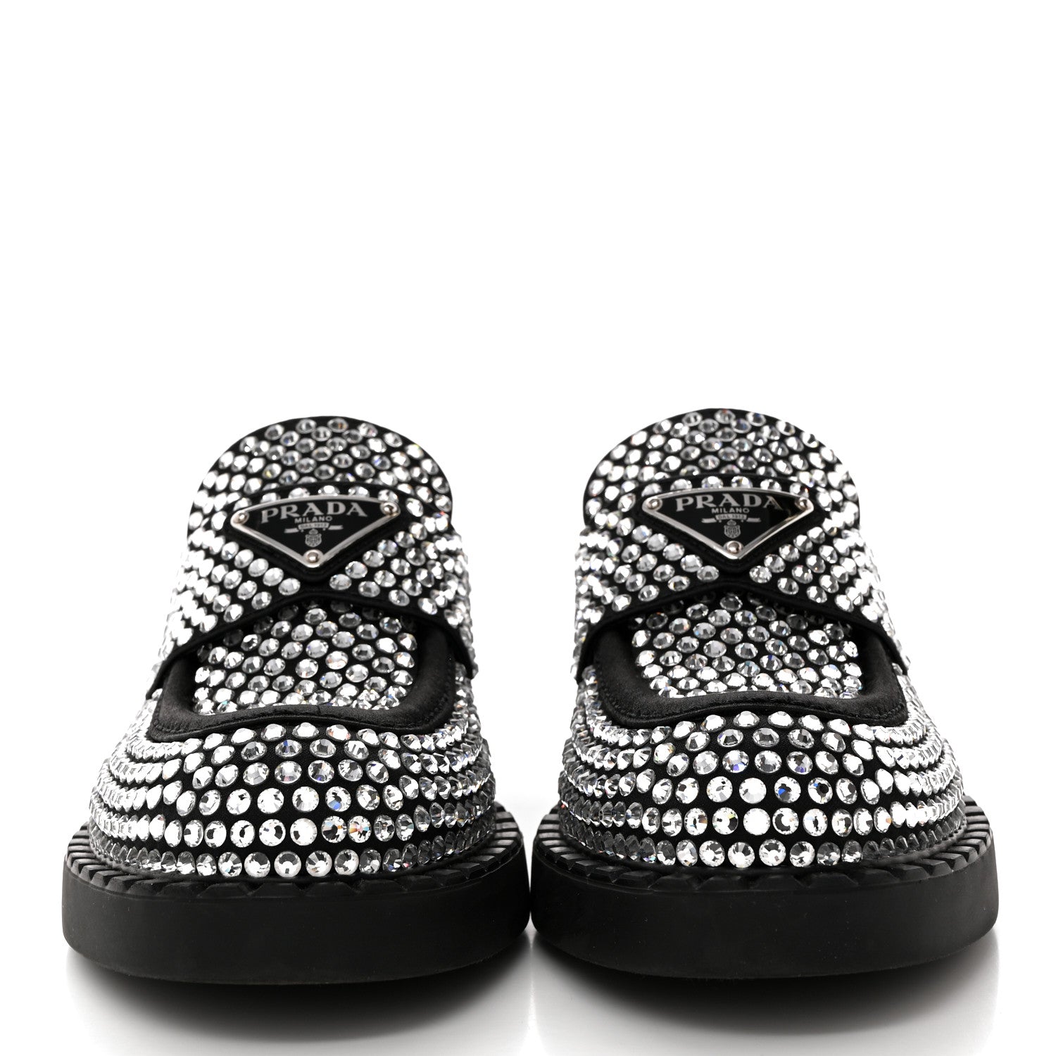 Prada Satin Crystal Metal Triangle Logo 50mm Loafers 35 Cristal 2 of 12