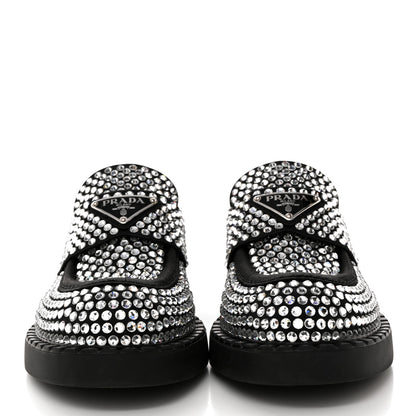 Prada Satin Crystal Metal Triangle Logo 50mm Loafers 35 Cristal 2 of 12