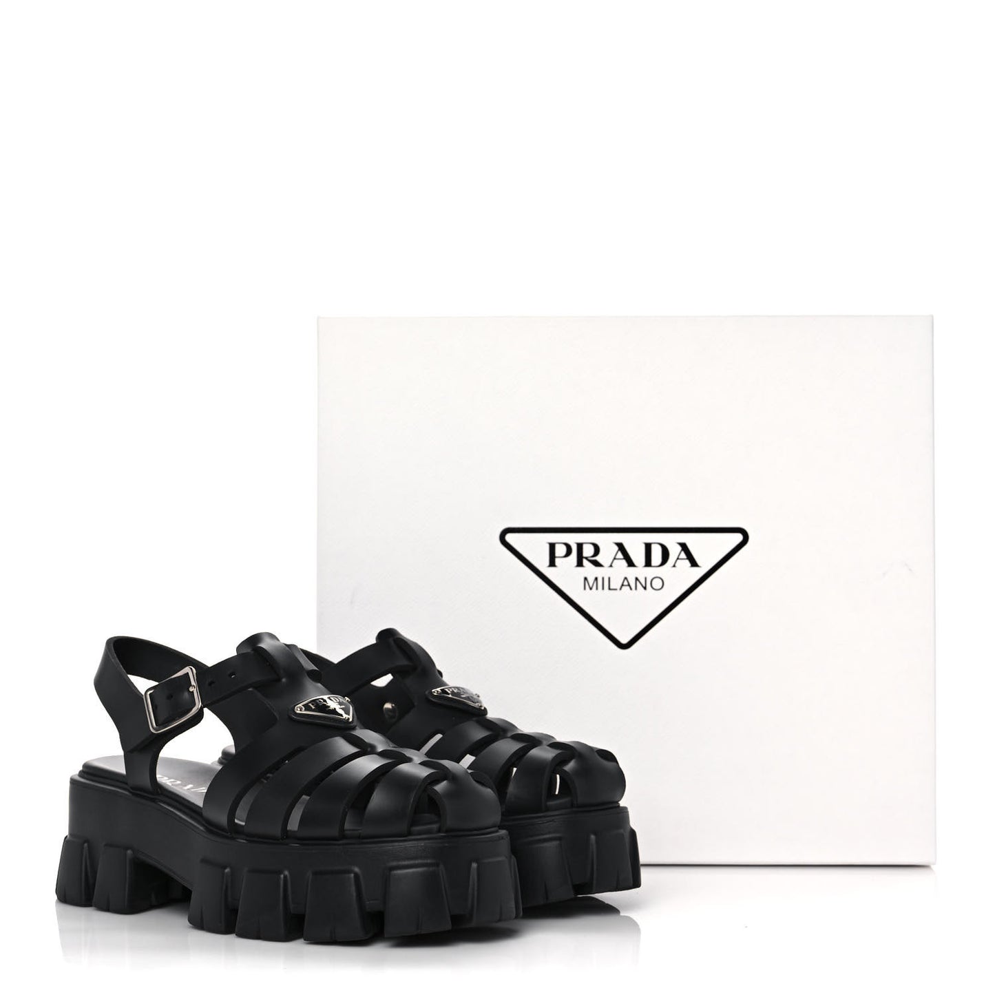 Foam Rubber Triangle Logo Monolith 55mm Cage Sandals 38 Black