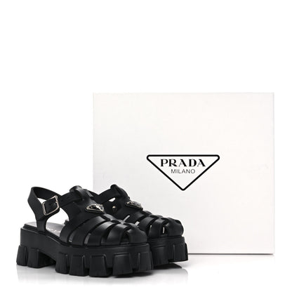 Prada Foam Rubber Triangle Logo Monolith 55mm Cage Sandals 38 Black 12 of 12
