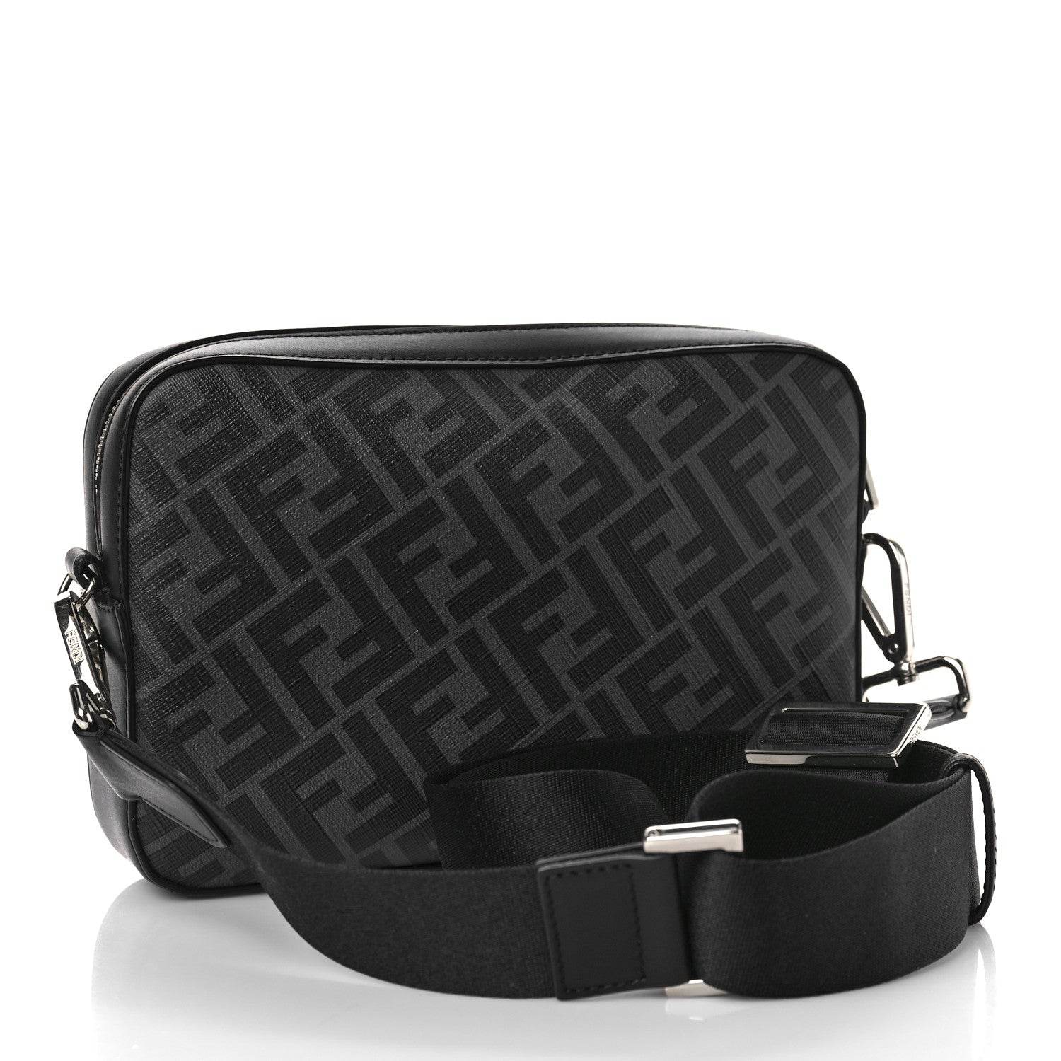 Fendi Glazed Fabric Vitello Liberty FF 1974 Diagonal Medium Camera Case Black Sunflower 3 of 9