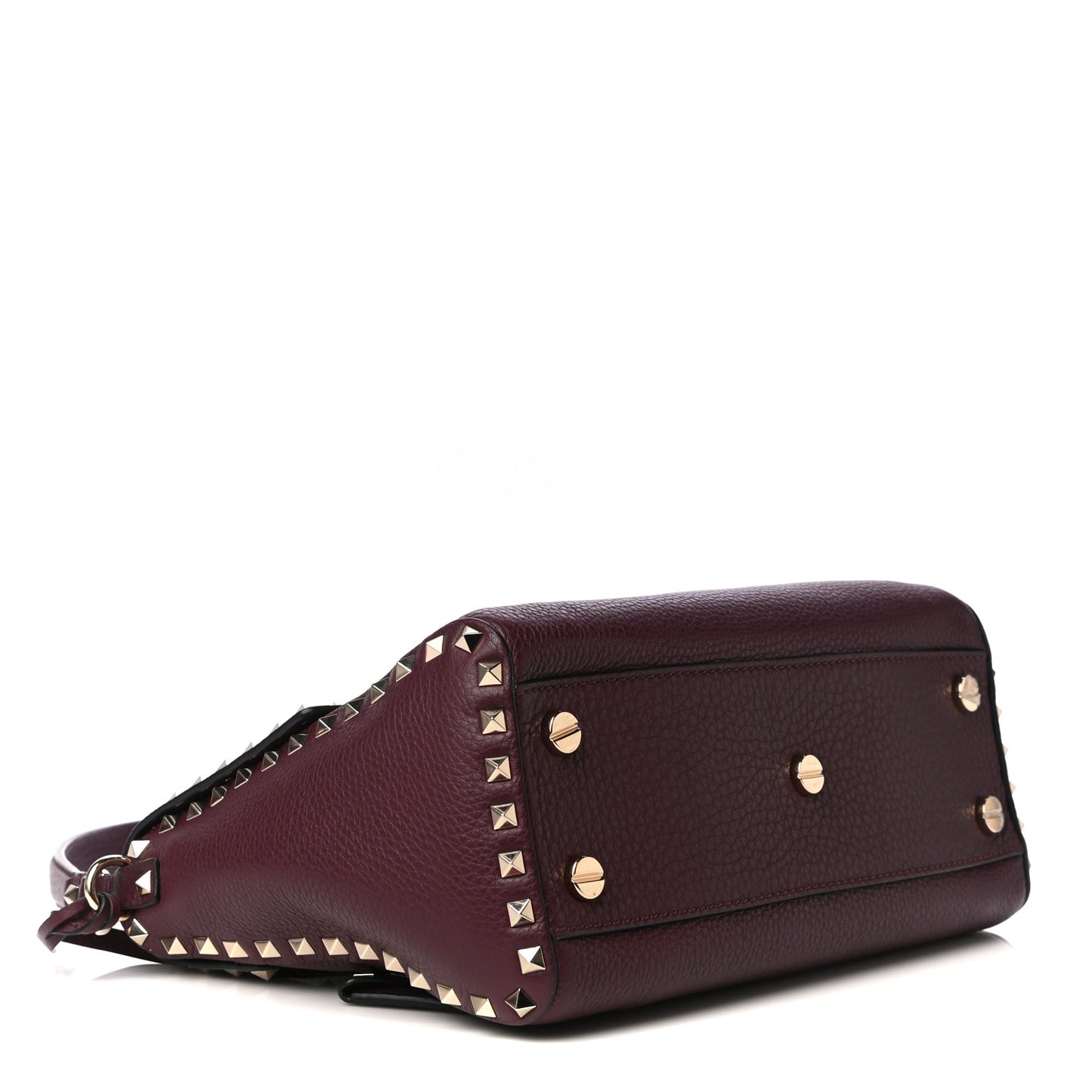 Pebbled Calfskin Rockstud Top Handle Shoulder Bag Rubin
