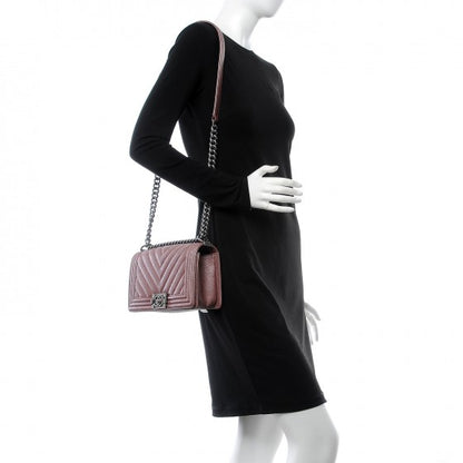 Chanel Metallic Caviar Chevron Quilted Medium Boy Flap Dark Pink 2 of 2