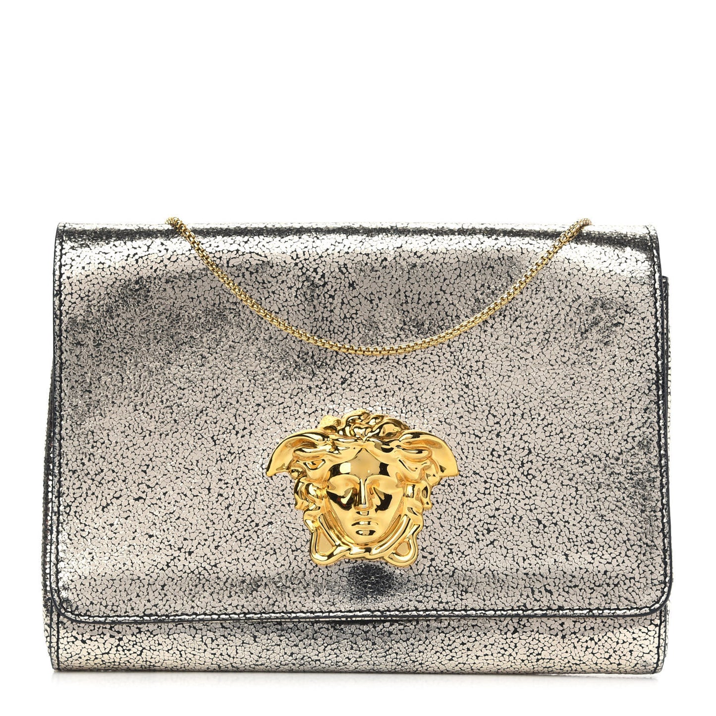 Metallic Suede Palazzo Medusa Evening Bag Gold