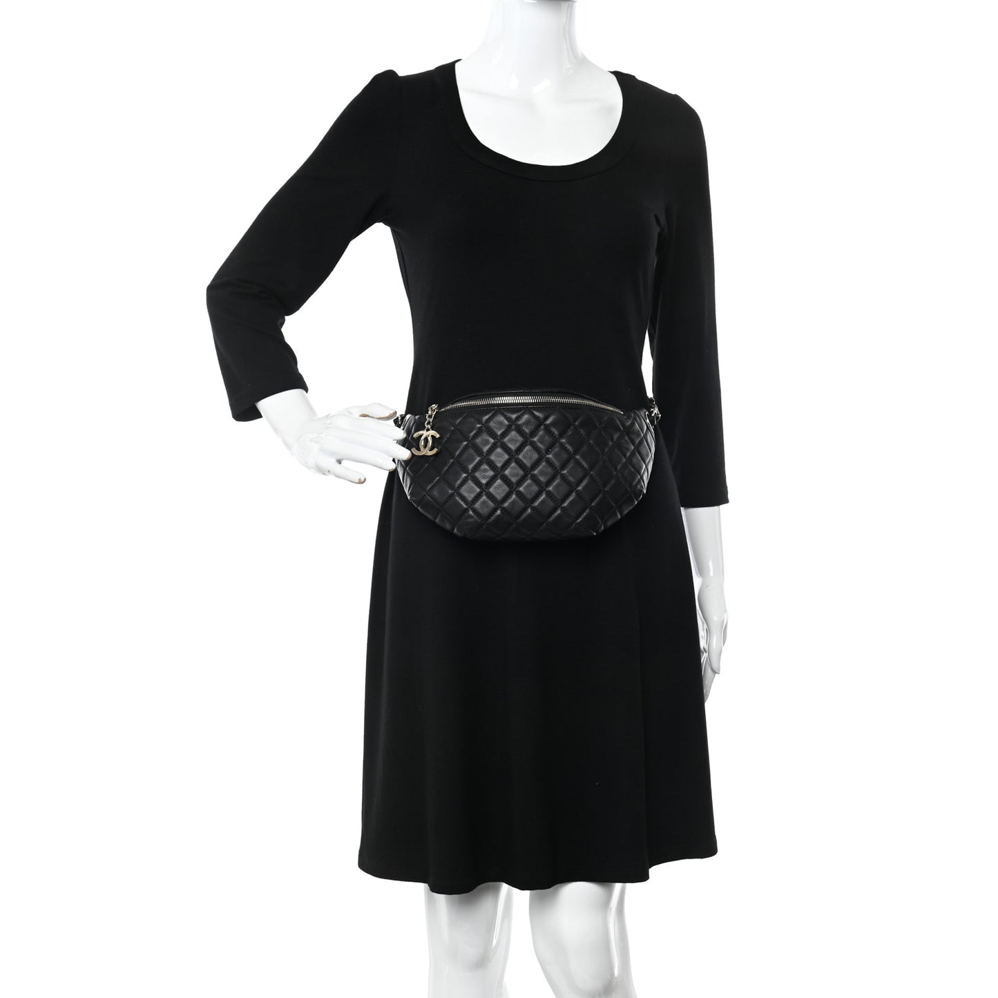Calfskin Quilted Banane Waist Bag Fanny Pack Black