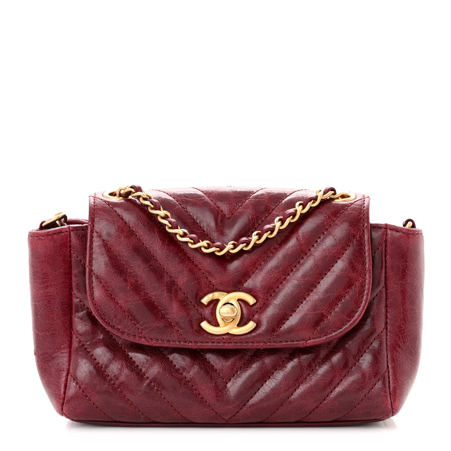Chanel Glazed Calfskin Chevron Quilted Small Hampton Flap Burgundy 1 of 10