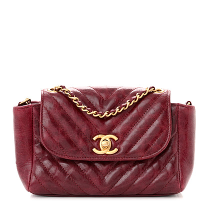 Chanel Glazed Calfskin Chevron Quilted Small Hampton Flap Burgundy 1 of 10