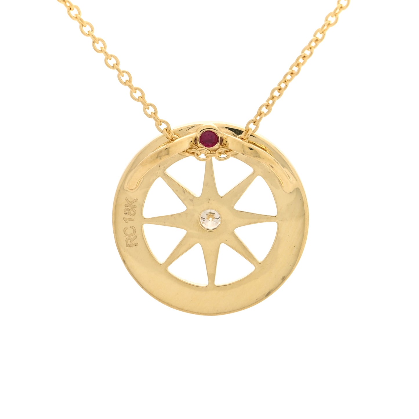 18K Yellow Gold Diamond Tiny Treasurers Compass Pendant Necklace