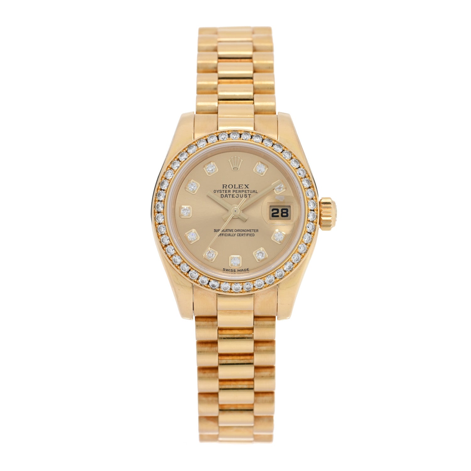 Rolex 18K Yellow Gold Diamond Bezel 26mm Datejust President Watch Champagne 179138 1 of 5